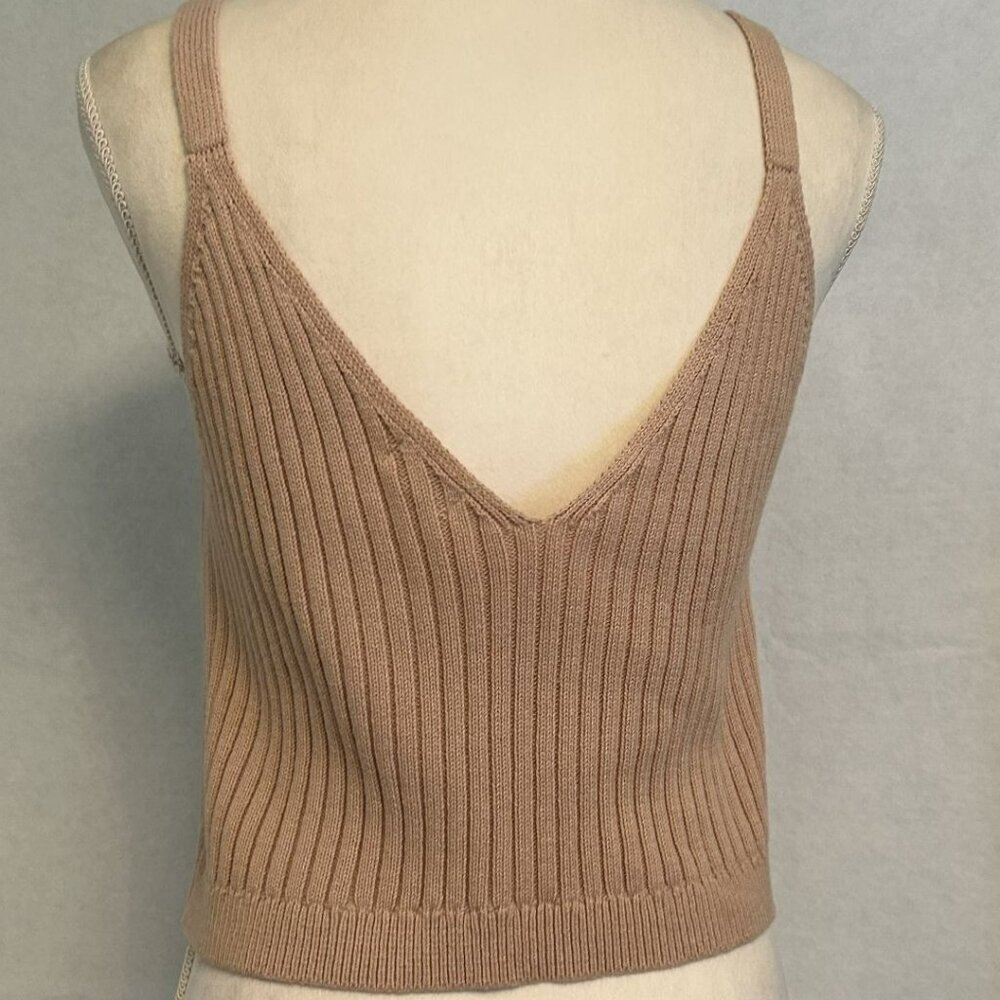 NWT Aerie 100% Cotton Rib Knit Sleeveless V-neck Cropped Tan Sweater Top XXL - Picture 3 of 10